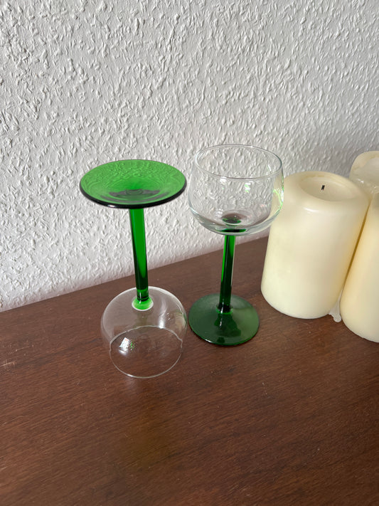 2er Set Vintage Luminarc Grüne Stiel Weingläser 1970er/80er