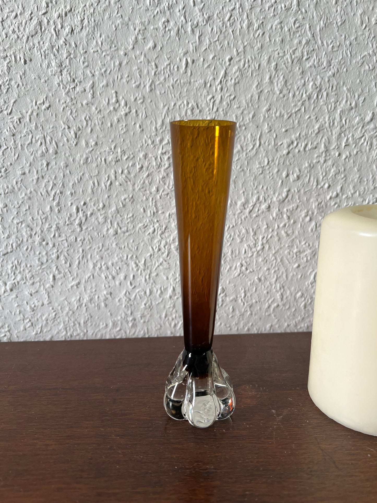 Sweden Åseda Glasbruk Bo Borgström Glasvase Amber Bernstein Elephant Foot 60er Vintage Braun