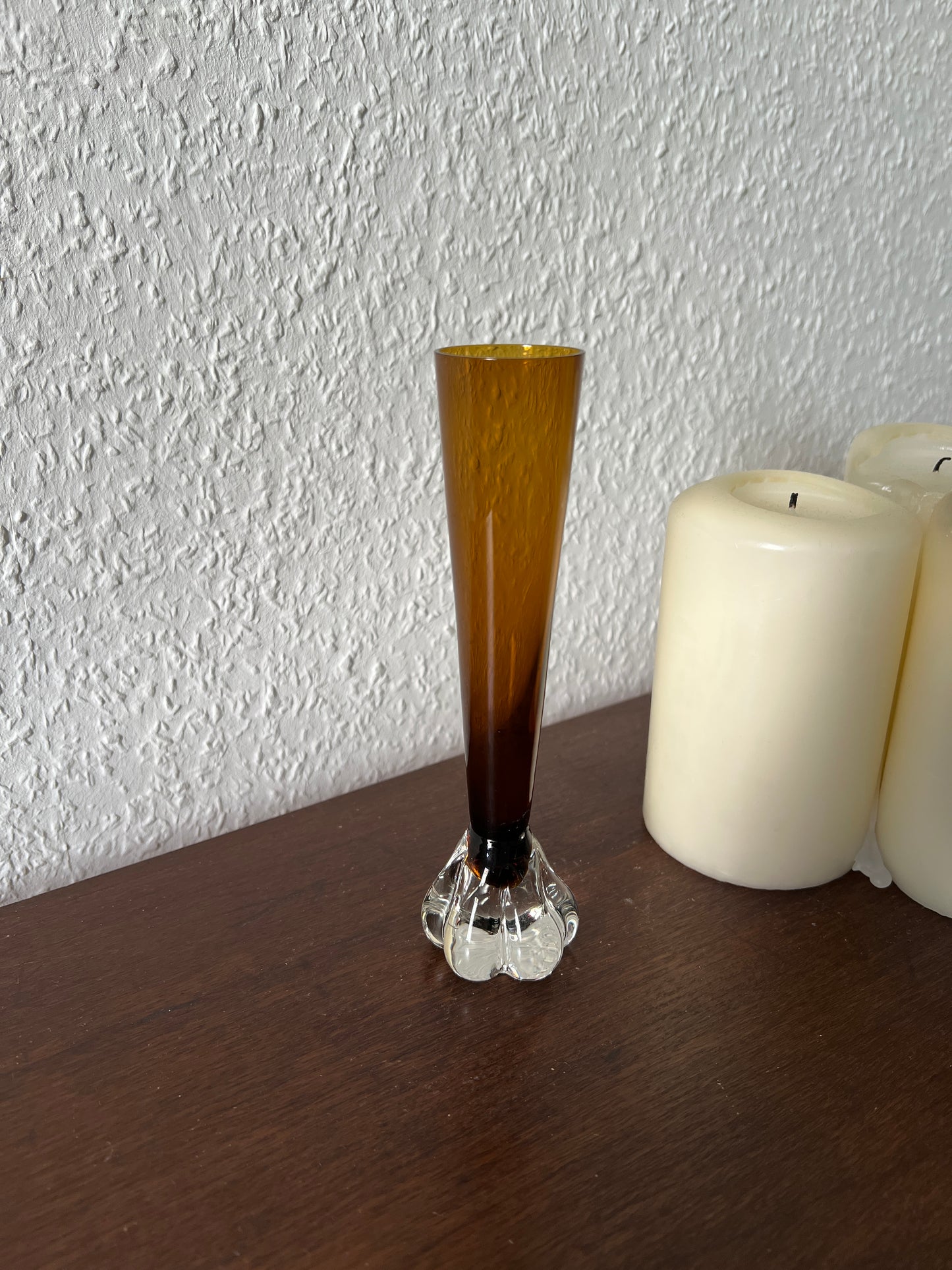 Sweden Åseda Glasbruk Bo Borgström Glasvase Amber Bernstein Elephant Foot 60er Vintage Braun