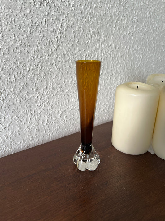Sweden Åseda Glasbruk Bo Borgström Glasvase Amber Bernstein Elephant Foot 60er Vintage Braun