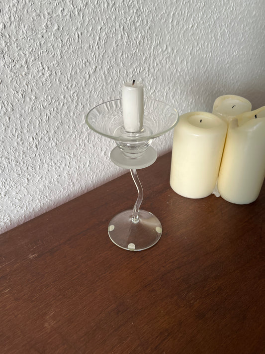 Eleganter Glas-Kerzenhalter mit geschwungenem Stiel Vintage Mid-Century Modern
