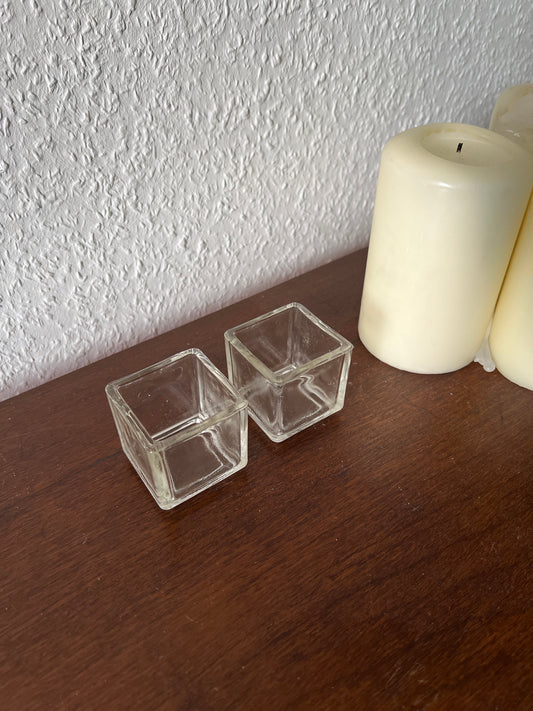 2er Set Kubische Glas Kerzenhalter Teelichthalter Klarglas Vintage MCM Mid-Century Modern