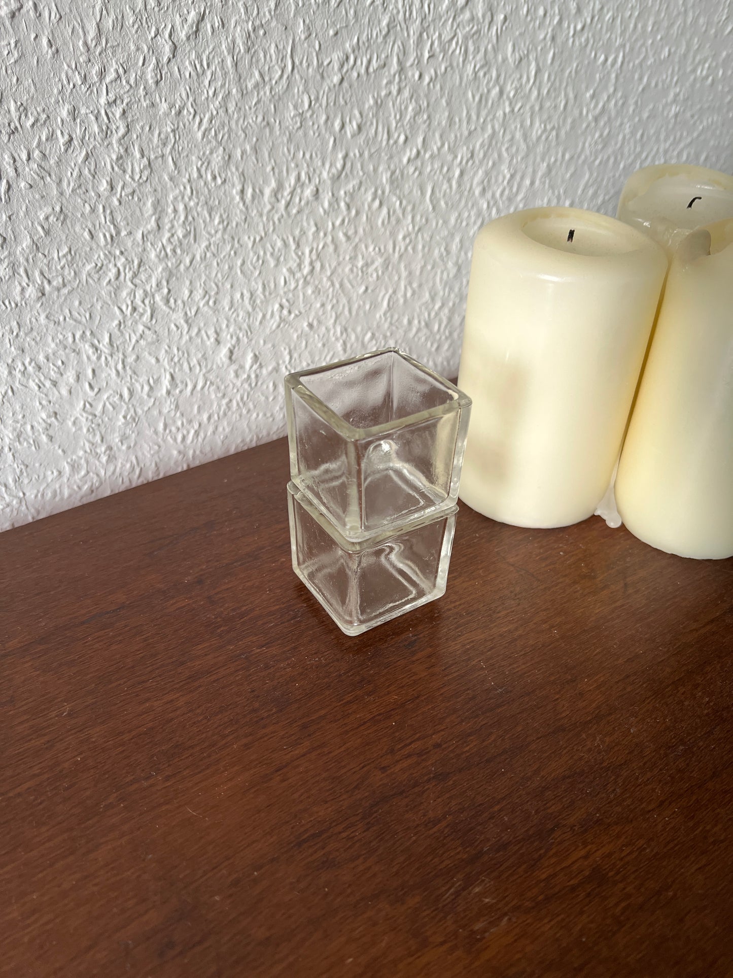 2er Set Kubische Glas Kerzenhalter Teelichthalter Klarglas Vintage MCM Mid-Century Modern