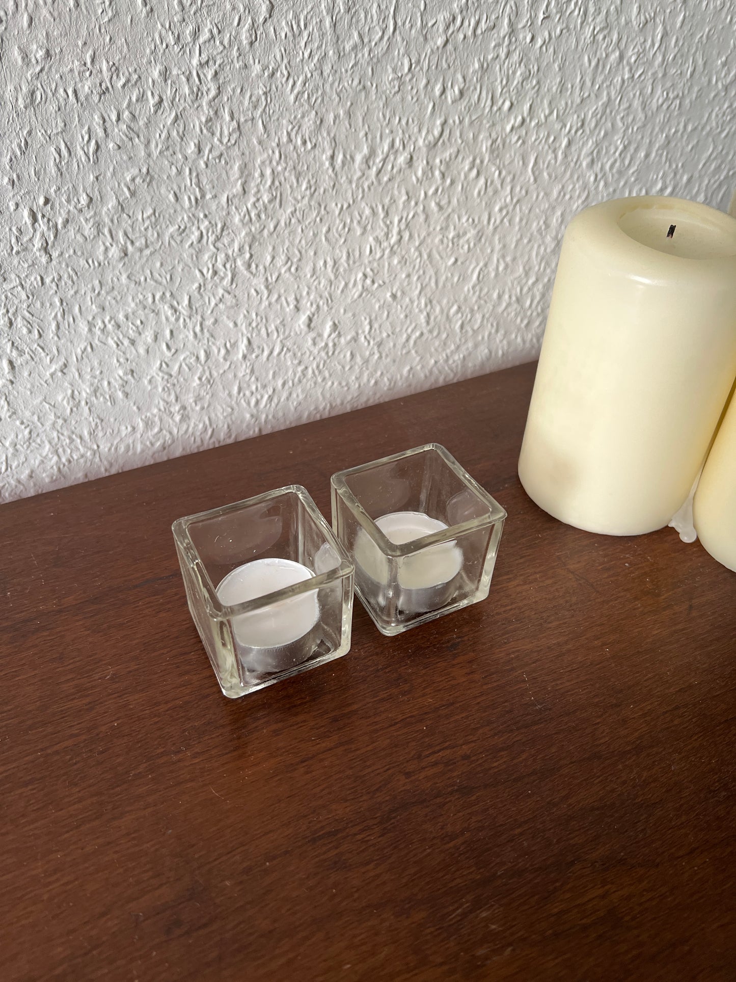 2er Set Kubische Glas Kerzenhalter Teelichthalter Klarglas Vintage MCM Mid-Century Modern