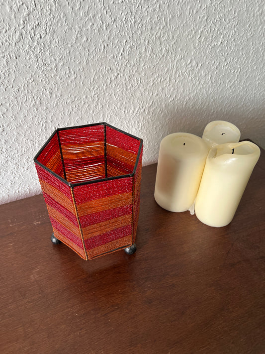Perlen Kerzenhalter Oriental Orange Rot Lampe hexagonal Vintage