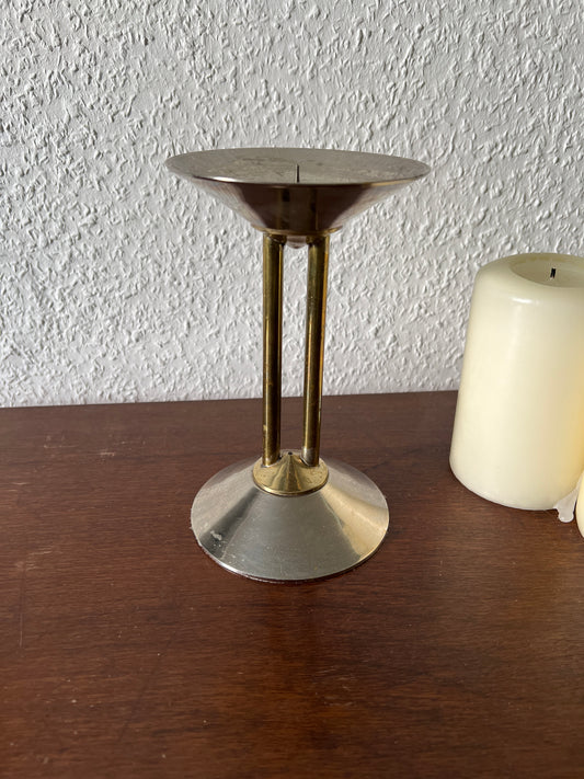 Kerzenständer Messing und Chrom 70er MCM Mid-Century Modern Vintage