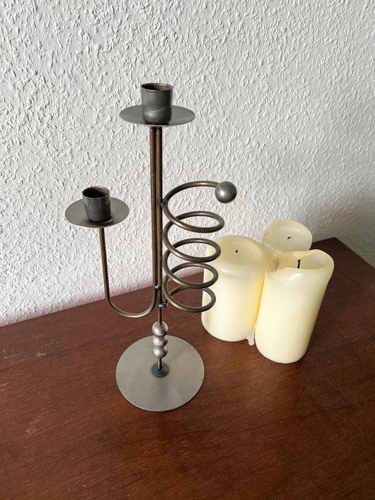 Metall Kerzenständer Kerzenhalter Spirale Kugeln Schwarz Grau Chrom 80er Memphis Milano Vintage MCM Postmodern