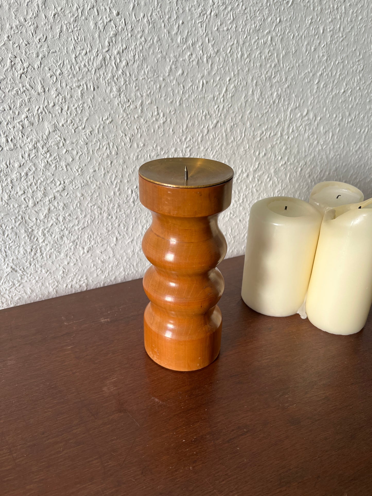 Holz Messing Kerzenständer Kerzenhalter Braun Vintage MCM Mid-Century Modern Skandinavisch