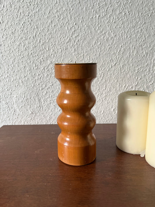 Holz Messing Kerzenständer Kerzenhalter Braun Vintage MCM Mid-Century Modern Skandinavisch