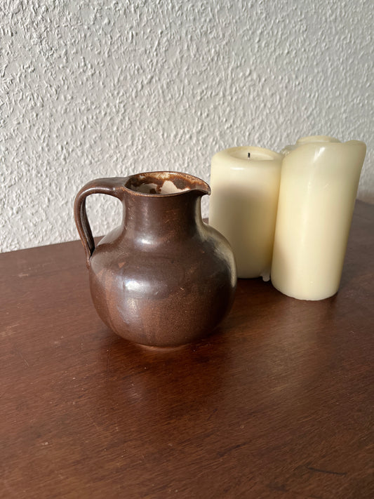 Kleiner-Mittelgroßer Handmade Krug Vase Braun Glasiert Weiß Vintage Henkel Keramik Steingut