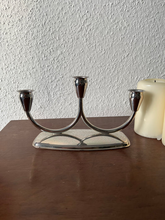 3-flammiger Kerzenständer Leuchter versilbert Metall MCM Vintage 60er/70er