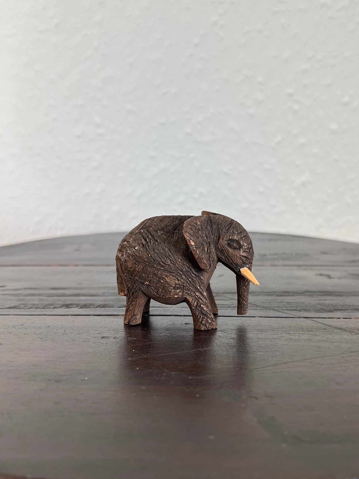 Elefant Holzfigur Braun Klein Vintage Handmade Afrikanisch Skulptur