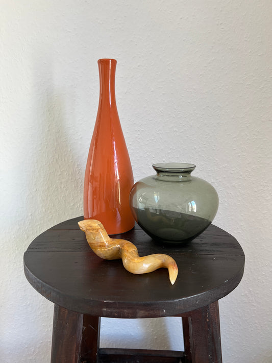 Onyx Schlange Orange Marmor Figur Skulptur Vintage Mid-Century Modern