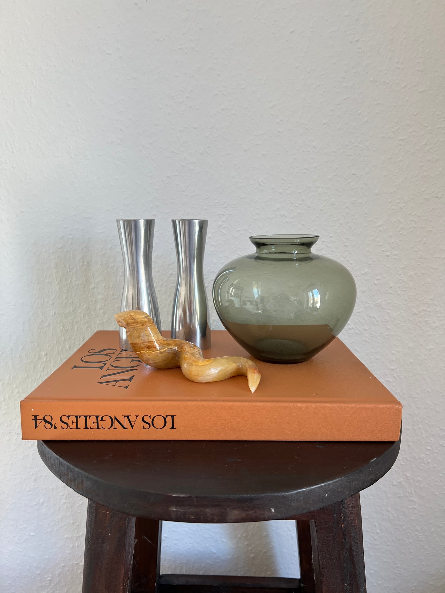 Onyx Schlange Orange Marmor Figur Skulptur Vintage Mid-Century Modern