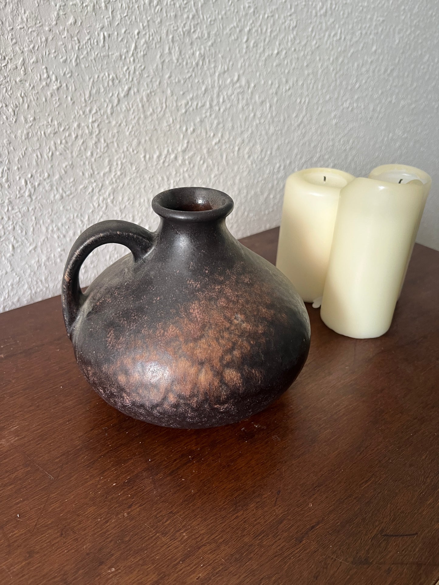 Große Ruscha Art Handmade '303-2' Keramik Vase Braun Krug Henkel Vintage 60er/70er Mid Century