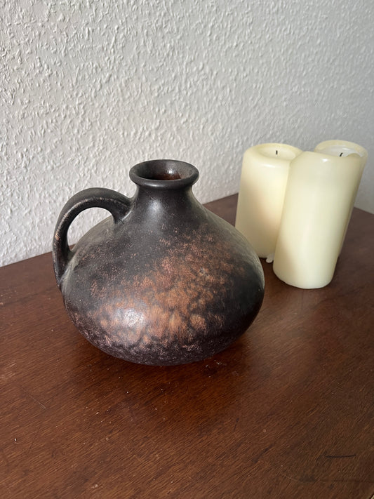 Große Ruscha Art Handmade '303-2' Keramik Vase Braun Krug Henkel Vintage 60er/70er Mid Century