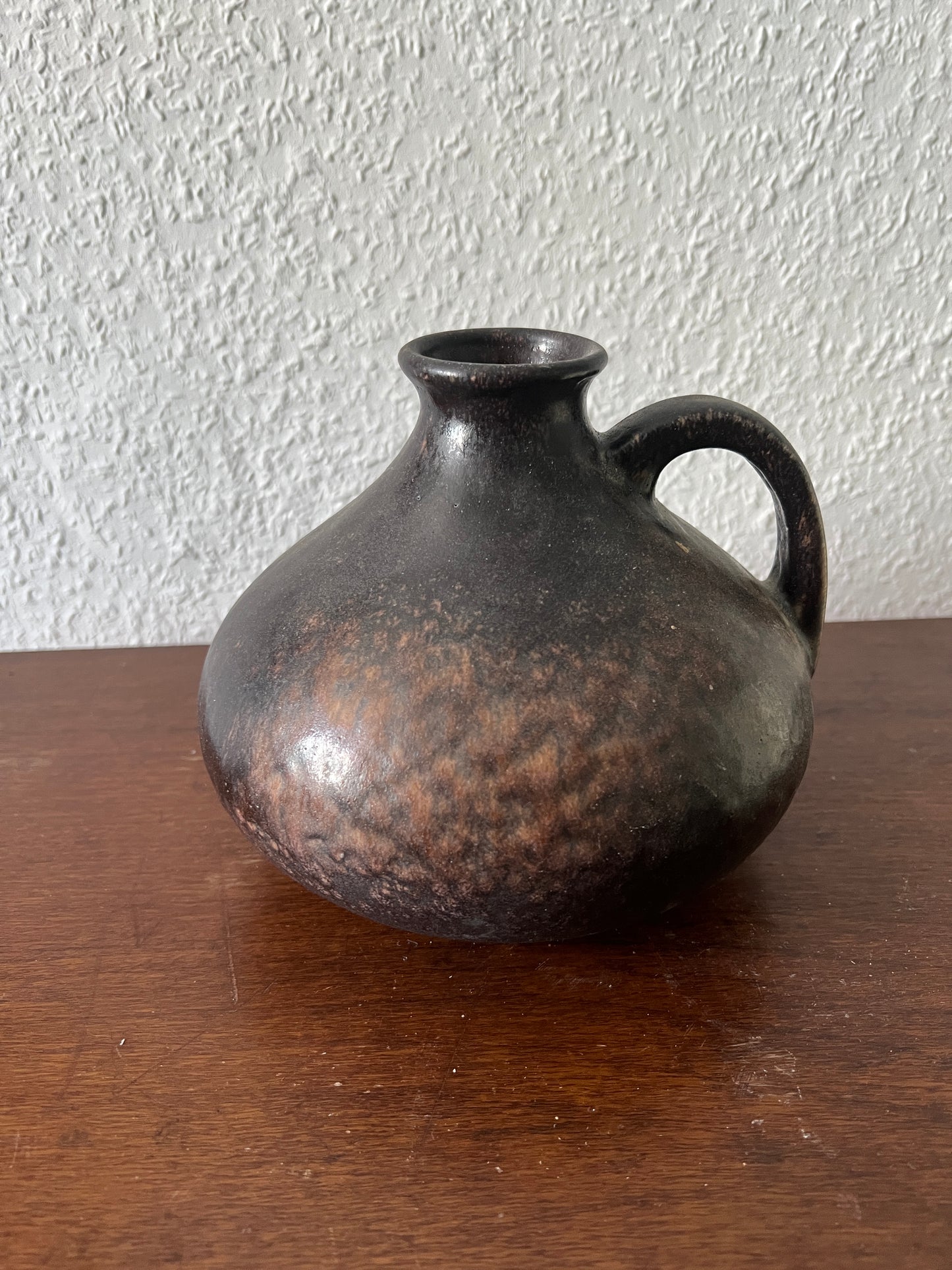 Große Ruscha Art Handmade '303-2' Keramik Vase Braun Krug Henkel Vintage 60er/70er Mid Century