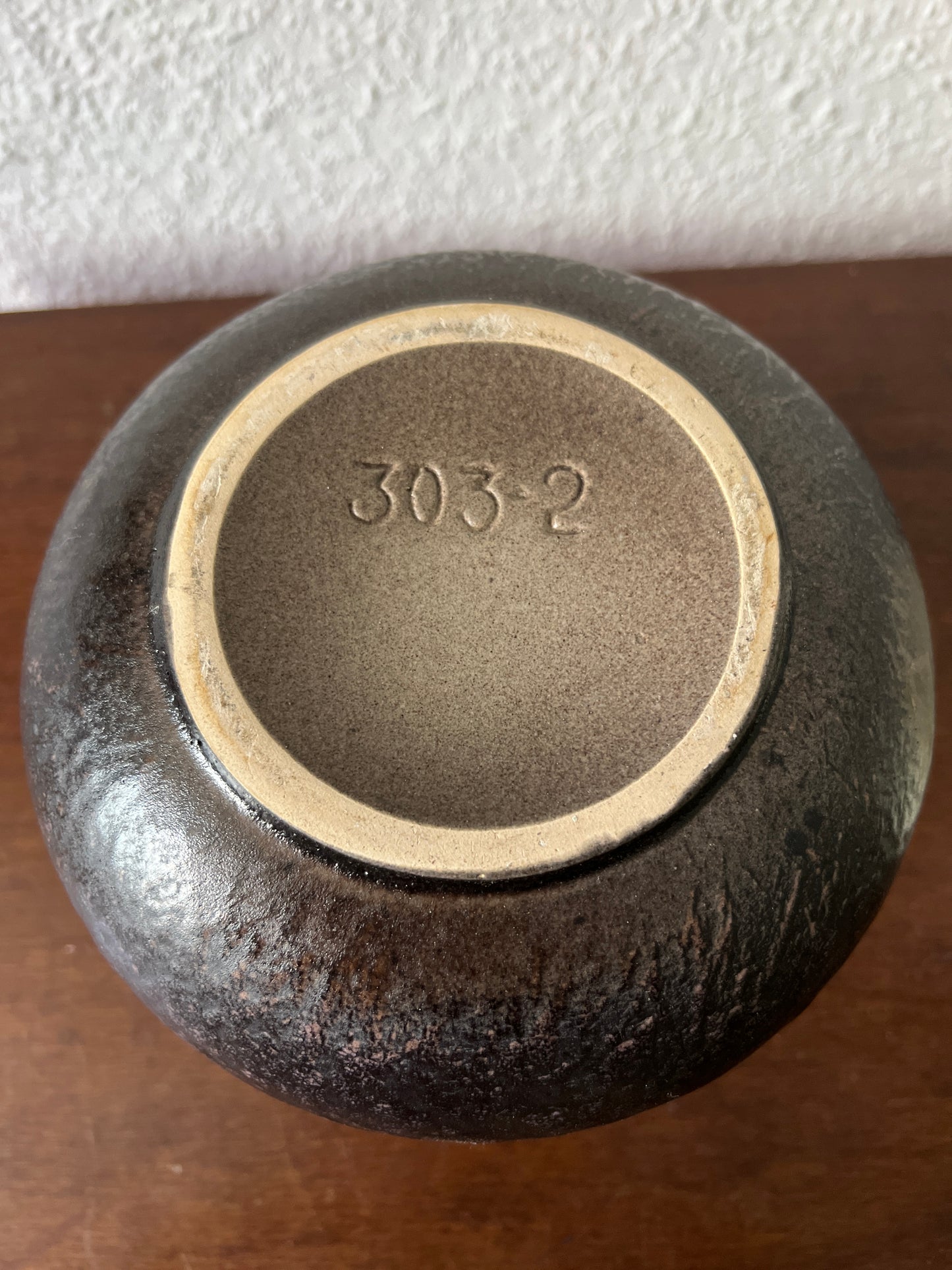Große Ruscha Art Handmade '303-2' Keramik Vase Braun Krug Henkel Vintage 60er/70er Mid Century