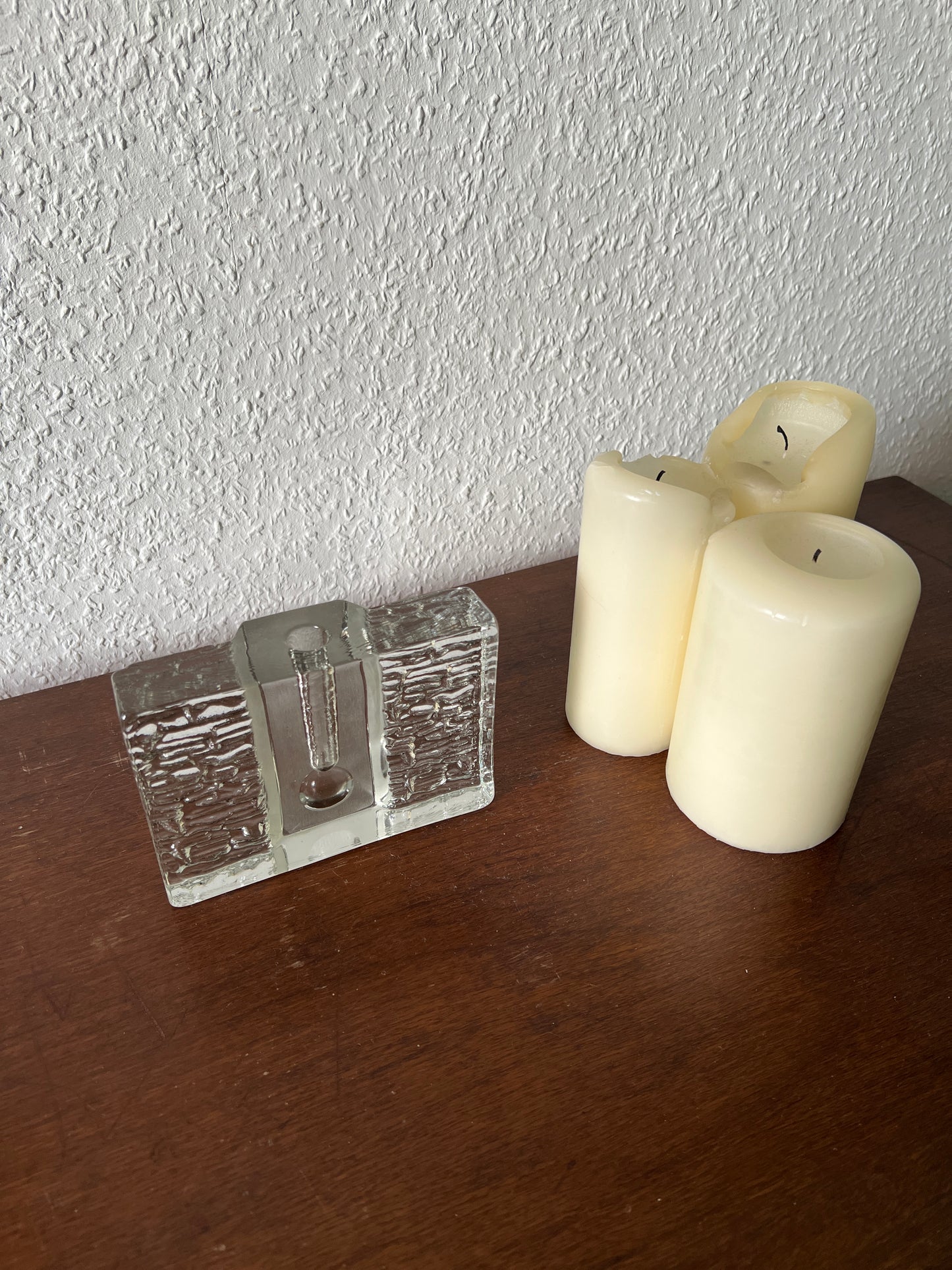Walther-Design Solifleur Block Glasstein Vase Rechteckig Struktur Texturiert 70er Vintage MCM