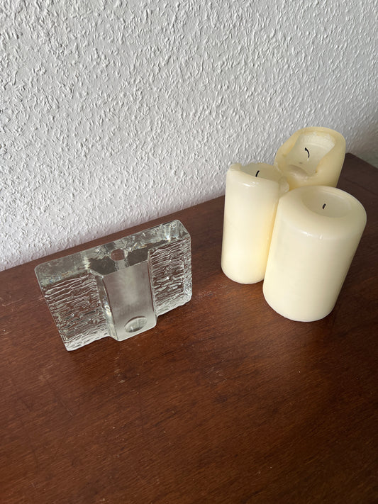 Walther-Design Solifleur Block Glasstein Vase Rechteckig Struktur Texturiert 70er Vintage MCM