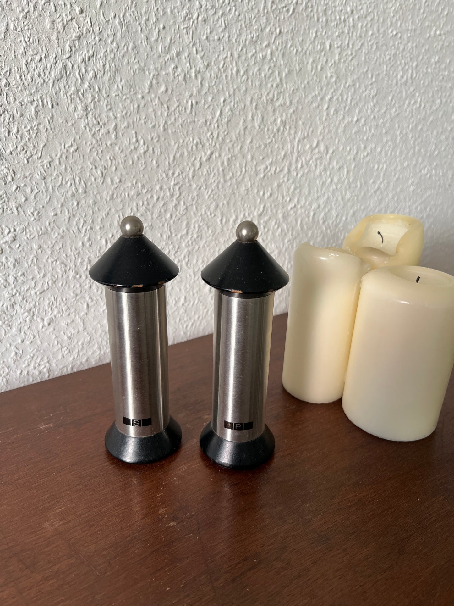 Zassenhaus Salz und Pfeffermühle Silber Edelstahl Schwarz Vintage 80er Midcentury Modern