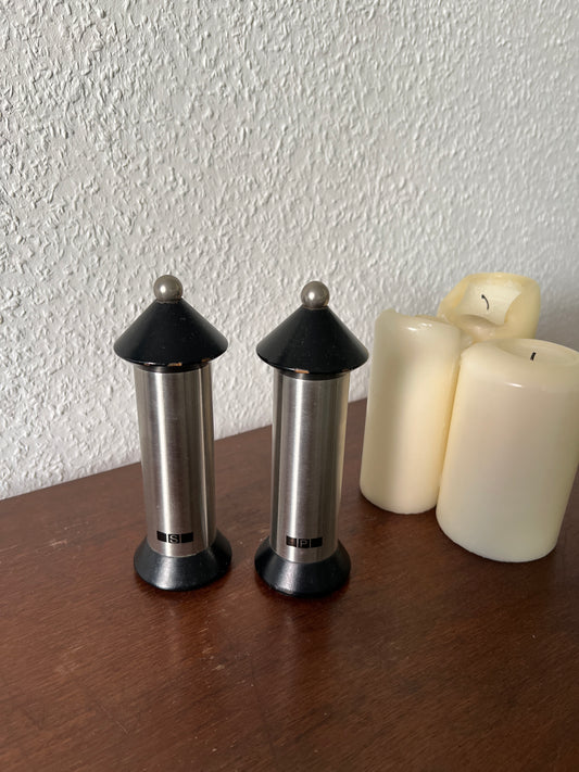 Zassenhaus Salz und Pfeffermühle Silber Edelstahl Schwarz Vintage 80er Midcentury Modern