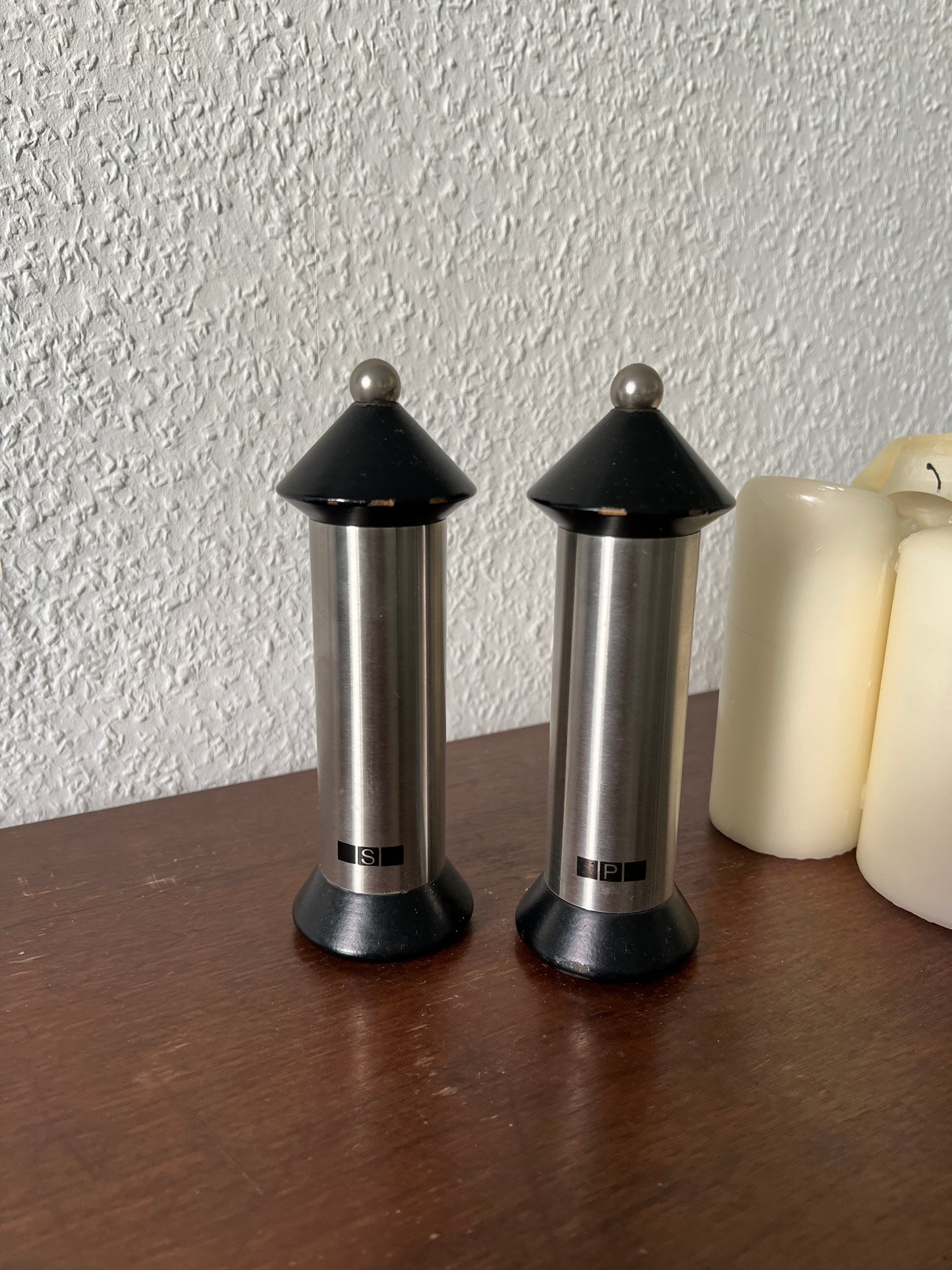 Zassenhaus Salz und Pfeffermühle Silber Edelstahl Schwarz Vintage 80er Midcentury Modern