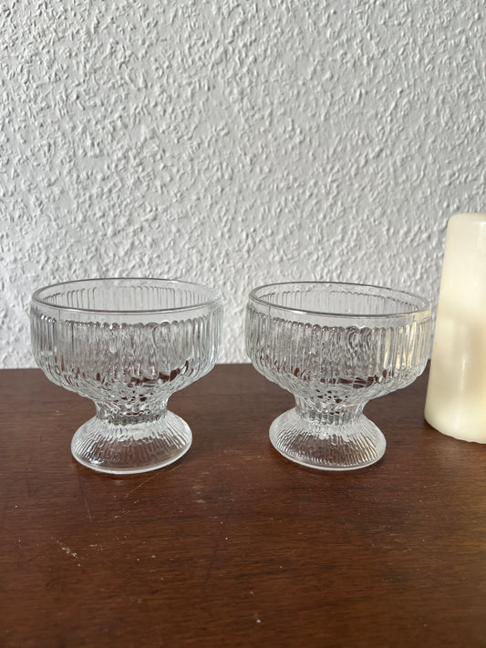 2er Set Indiana Glass Dessertschalen Champagner Glas Ice Bark Vintage MCM 70er
