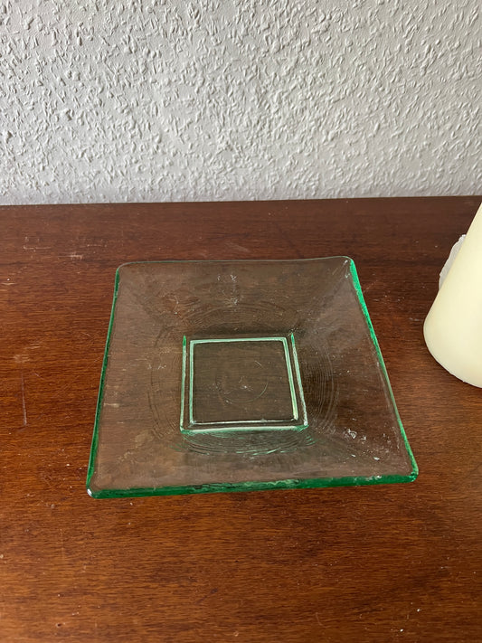 Quadratische Glas Schale Tablett zur Aufbewahrung Grünglas Vintage 70er/80er