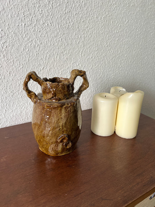 Handmade Vase braun grün Groß Keramik Glasiert Vintage