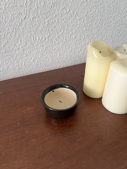 Small pottery bowl black and white storage vintage