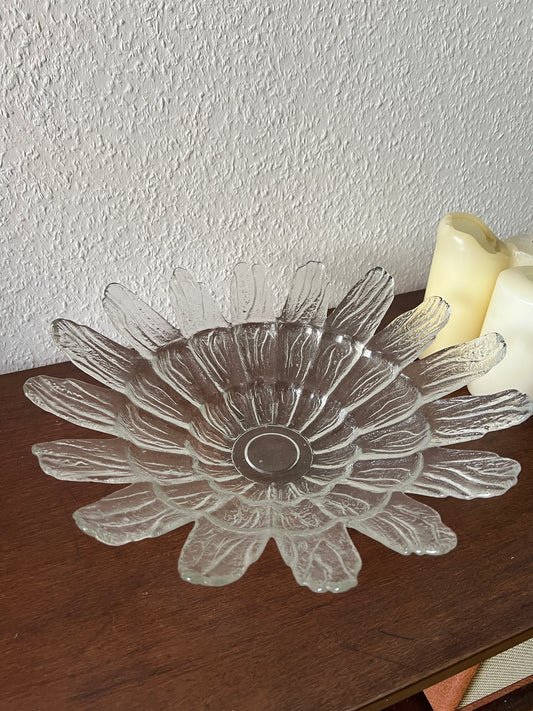 Alwe crystal glass Regenhütte mouth-blown bowl flower shape transparent vintage 70s/80s