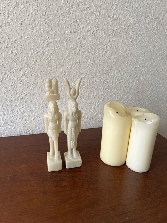 Alabaster Statuetten 2er Set Vintage Ägyptische Figuren Isis Osiris Steinfiguren antiker Stil