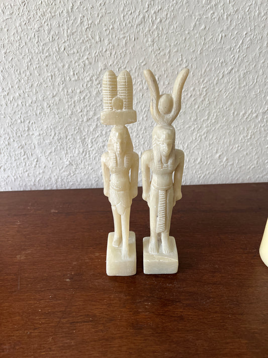 Alabaster Statuetten 2er Set Vintage Ägyptische Figuren Isis Osiris Steinfiguren antiker Stil