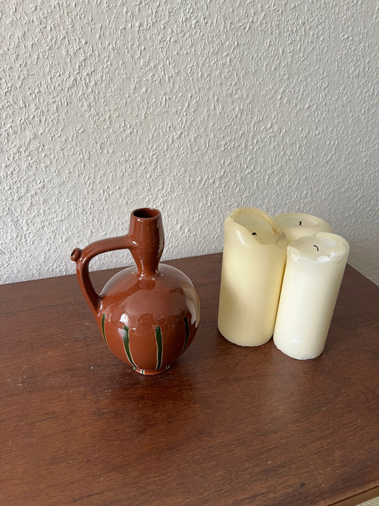 Roter Handmade Keramikkrug Glasiert Henkel Vintage Mid-Century Modern