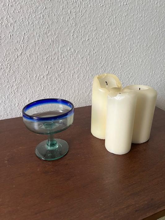 Mexikanisches Glas Aufbewahrung Margaritaglas Dessertschale Türkis Blauer Rand Midcentury