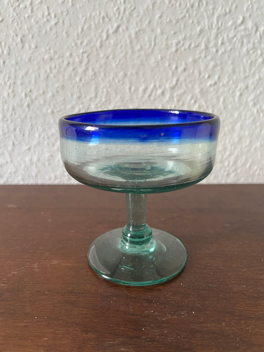 Mexikanisches Glas Aufbewahrung Margaritaglas Dessertschale Türkis Blauer Rand Midcentury