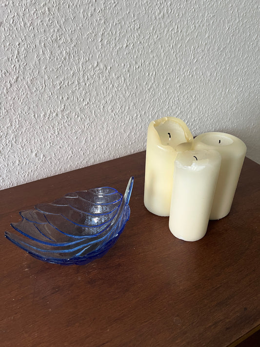 Blaue Blattförmige Glasschale Servierschale Aufbewahrung