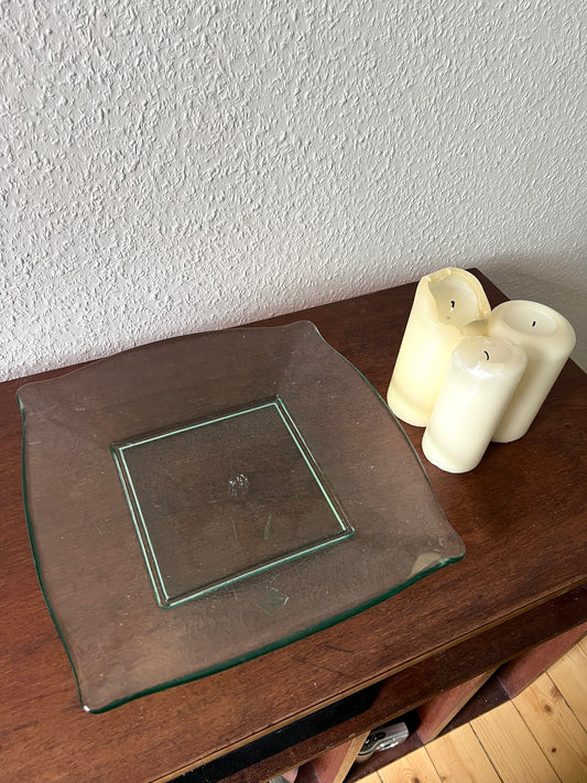 Große quadratische Glas Schale Tablett zur Aufbewahrung Grünglas Vintage 70er/80er