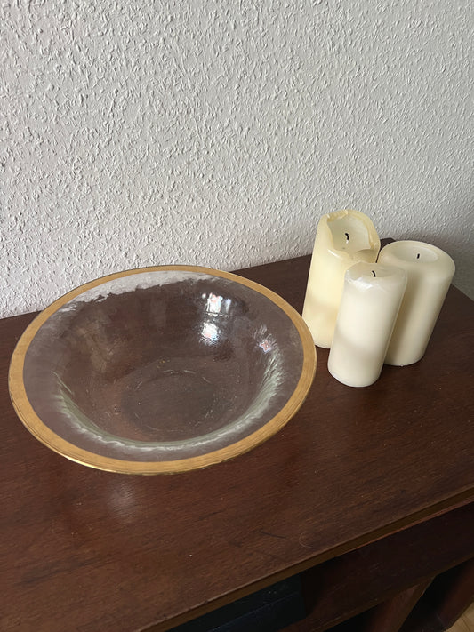 Große Glasschüssel Schale Goldener Rand Vintage 1980er MCM