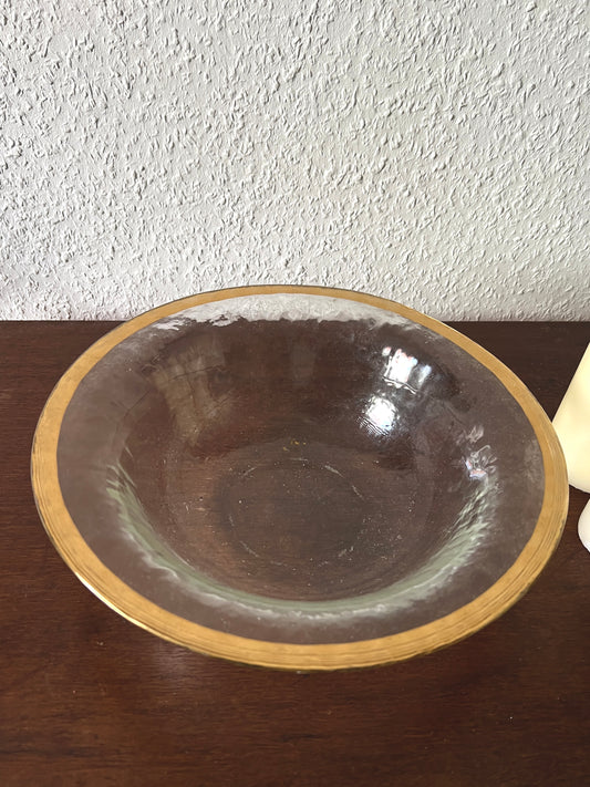 Große Glasschüssel Schale Goldener Rand Vintage 1980er MCM