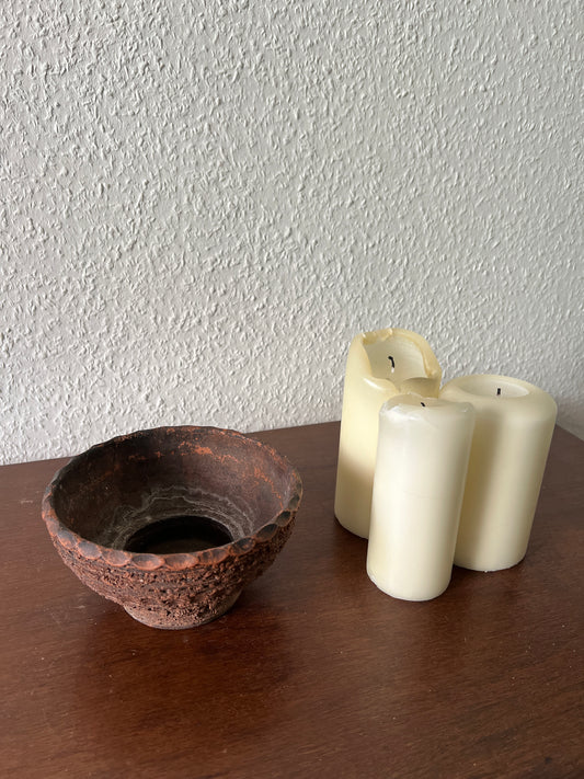 Braun-roter Blumentopf Schale Handmade Aufbewahrung Keramik Wabisabi Vintage 1980er