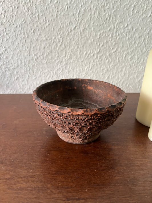 Braun-roter Blumentopf Schale Handmade Aufbewahrung Keramik Wabisabi Vintage 1980er