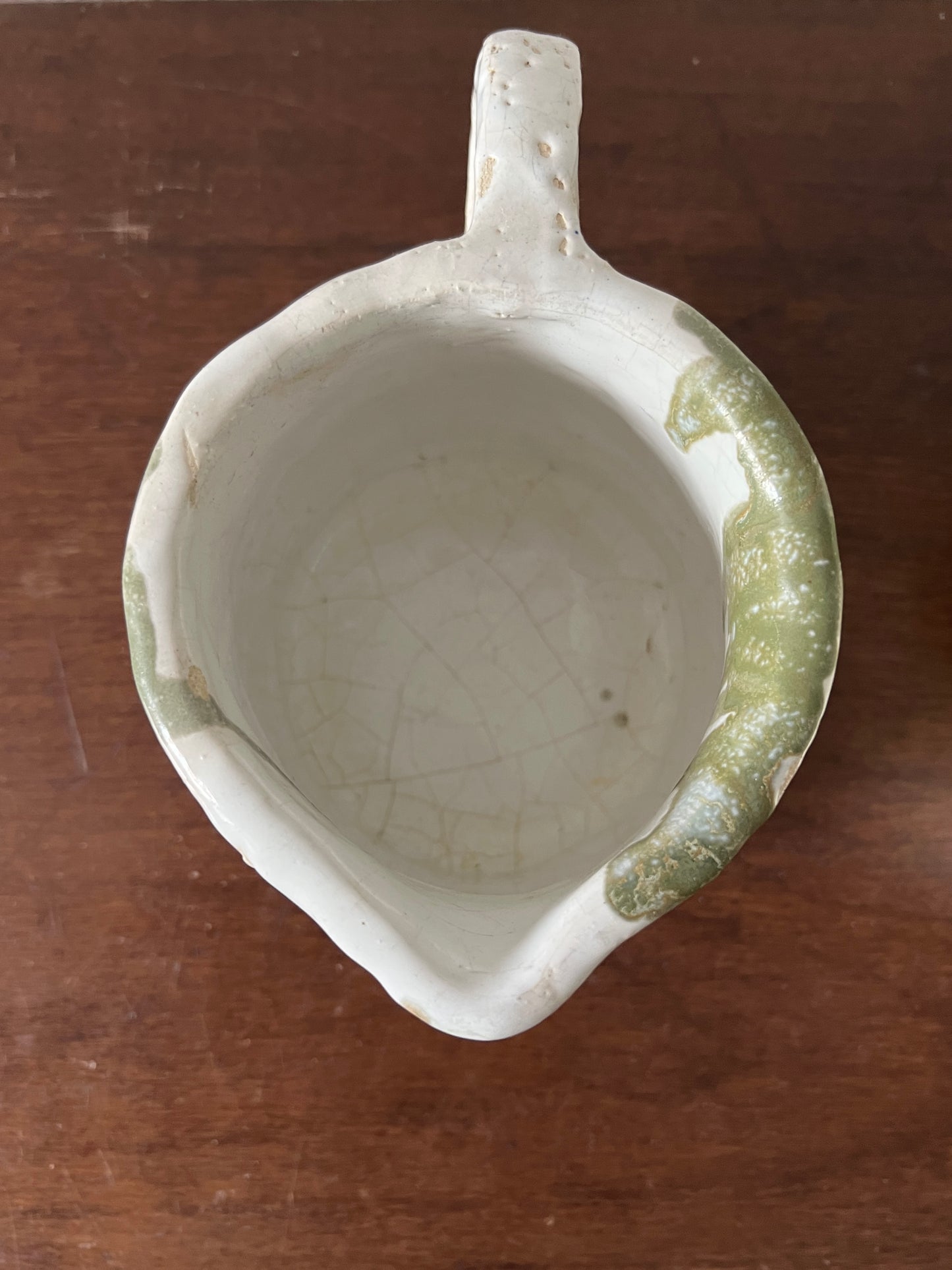 Krug Keramik Weiß Grün Vase Blumentopf Handmade ("JK") Vintage