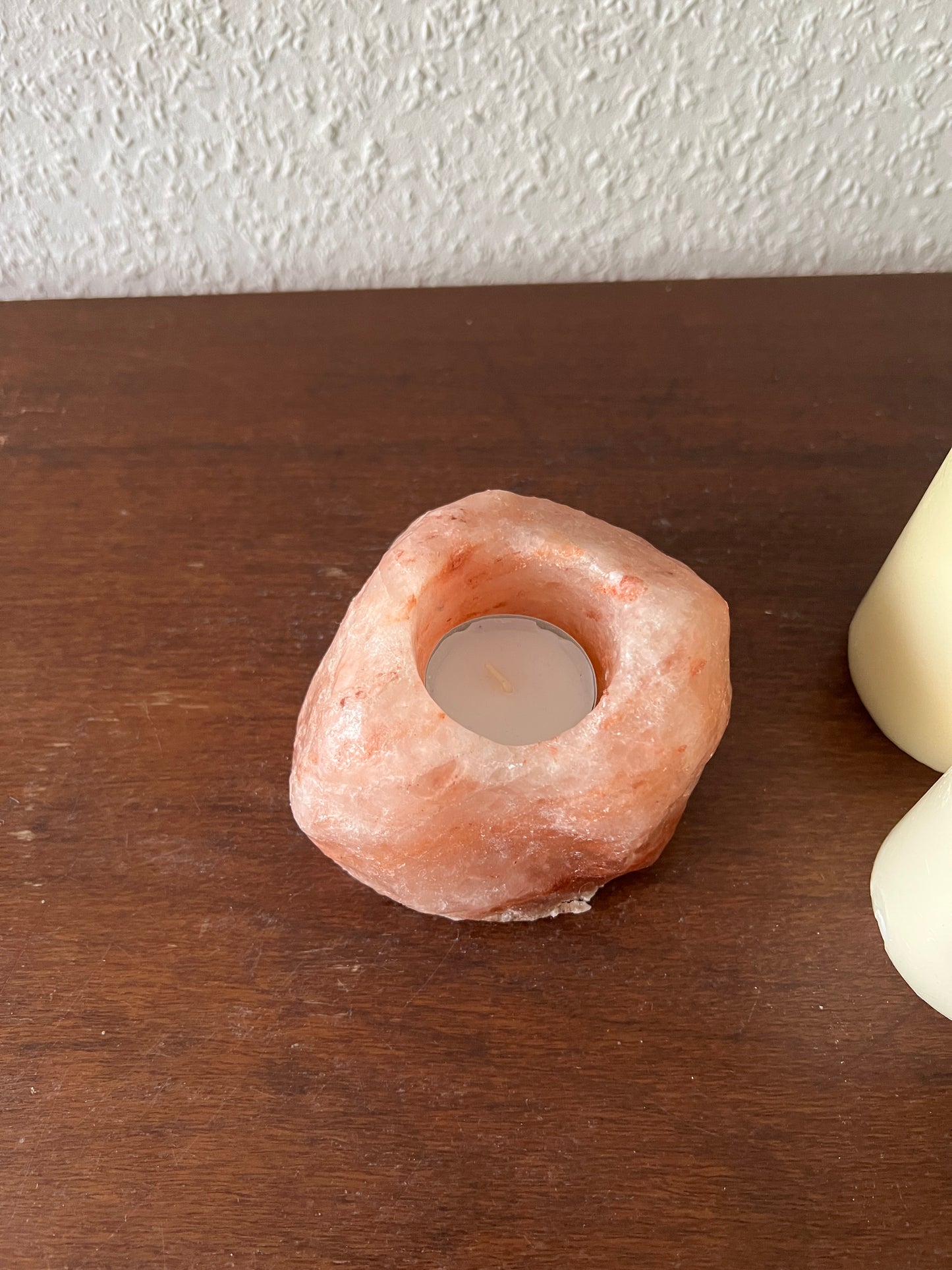 Salt Stone Tealight Holder Natural Himalayan Small Pink Midcentury Modern